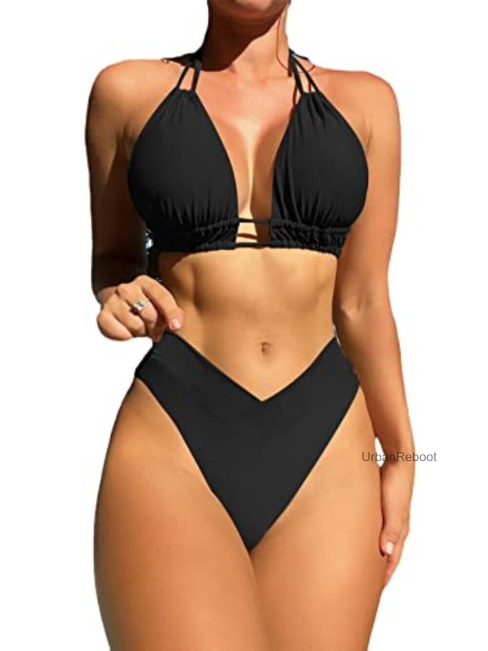 Women's High Cut Triangle Bikini Set Halter Top Cheeky Bottom 2 Piece Swimwear